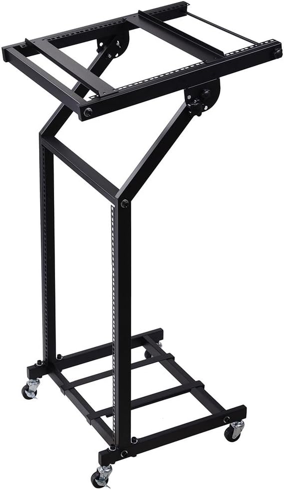 AW Adjustable Rack Mount Studio Equipment Rolling DJ Mixer Stand Stage Cart | Music Party Show 12U