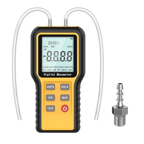 Pressure Gauge ±20.68 KPa Digital Monometer Gas Pressure Tester 12 Choice Dual Port Differential Pressure Gauge Digital HVAC Manometer Gauge Backlit Professional Air Pressure Gauge Tool