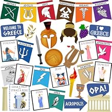 Htabiol Greek Mythology Party Decorations Set, Include 29 Ancient Greece Photo Booth Props, 12 Greek God Poster, Twelve Olympians Symbol Signs, Fit for Percy Jackson Party, Camp Half Blood Decor