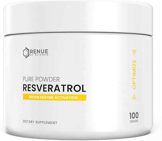 Renue By Science Resveratrol | High Strength Resveratrol Supplement | 100g Resveratrol Powder | Resveratrol 200 Day Supply | Non-GMO & Allergen Free | Manufactured in the USA Third-Party Tested