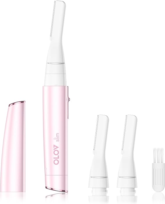 Facial Hair Removal for Women, Painless Eyebrow Trimmer with Pivoting Head, Electric Battery Operated Body Hair Remover with 2 Replaceable Blade for Face Neck Chin Bikini, Pink