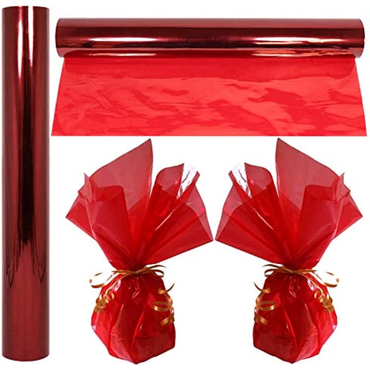 AnapoliZ Cellophane Wrap Roll Red | 100 Ft. Long X 16 in. Wide | Thick Transparent Red | Gifts, Baskets, Treats, Cellophane Wrapping Paper | Colorful Cello Christmas, Holiday Color