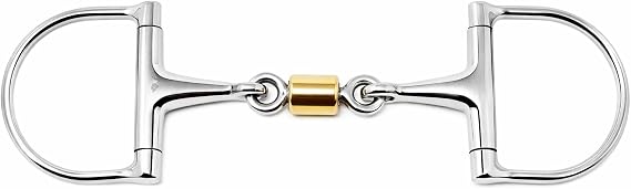 SS D-Ring Dog Bone Copper Roller 6" Mouth Snaffle Horse Bit 35520E