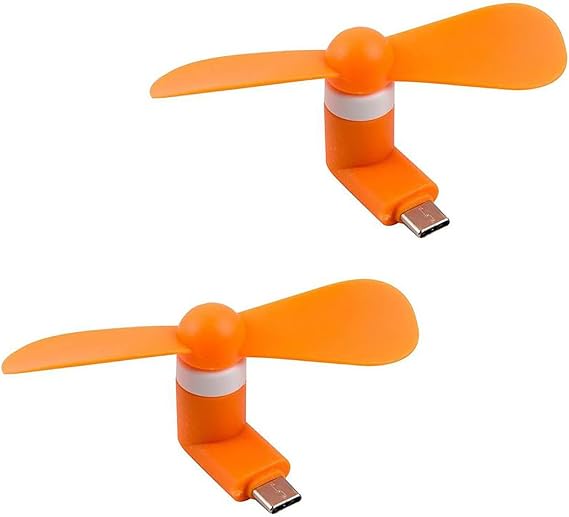 Sokelinn-six Type C Phone Fan, Mini USB C Cooling Hand Fans Portable Summer Cooler for ipad Type C Plug Devices-2 Pieces (Orange)