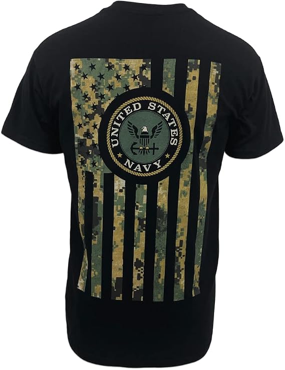 Armed Forces Gear Men's US Navy Camo Flag T-Shirt - Official Licensed United States Navy Shirts for Men (Black)