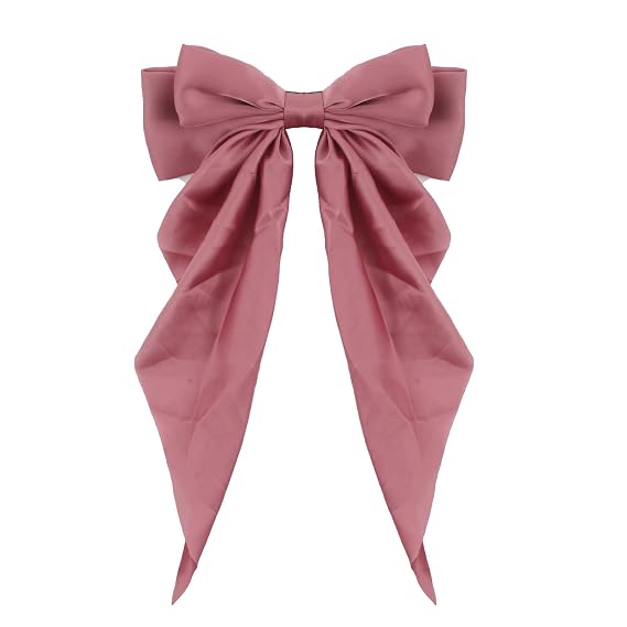Women Bowknot Hair Clip,Vintage Satin Bow Barrette Hairclip Long Tail Headwear Hair Accessories for Ladies Big Bowknot Hairpin (Pink)
