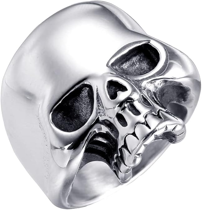 316L Stainless Steel Men's Cool Skull Head Ring Punk New Jewelry Black/Blue/Gold/Silver