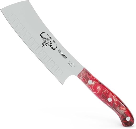 Giesser seit 1776 - Made in Germany - Japanisches Kochmesser 16 cm Kullenschliff Red Diamond PremiumCut Yochobo No 1 Küchenmesser Acryl exotisch rostfrei deutsches Grillmesser scharf