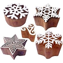 Handmade Designs Star and Snowflake Wooden Block Stamps (Set of 5) Htag1481