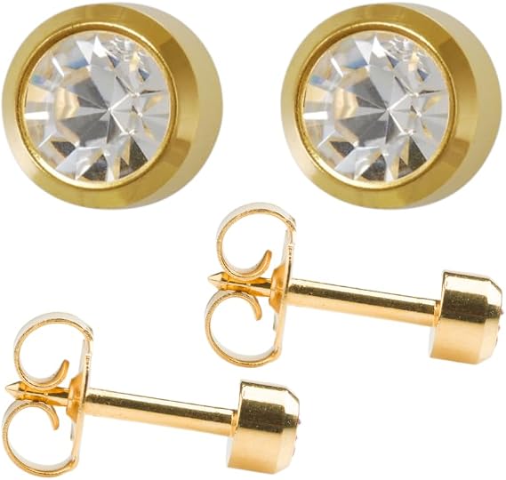 Studex April/Crystal Mini 2mm Gold Plated Bezel Setting Ear Piercing Stud Earrings Birthstone