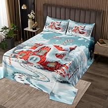 Merry Christmas Kids Bedspread Twin Size,Pine Trees Cartoon Candy House Cabin Coverlet Set,Boys Girls Room Decor,Snowflake Snowman New Year Quilted Coverlet,Red Xmas Bedding Quilt,1 Pillowcase