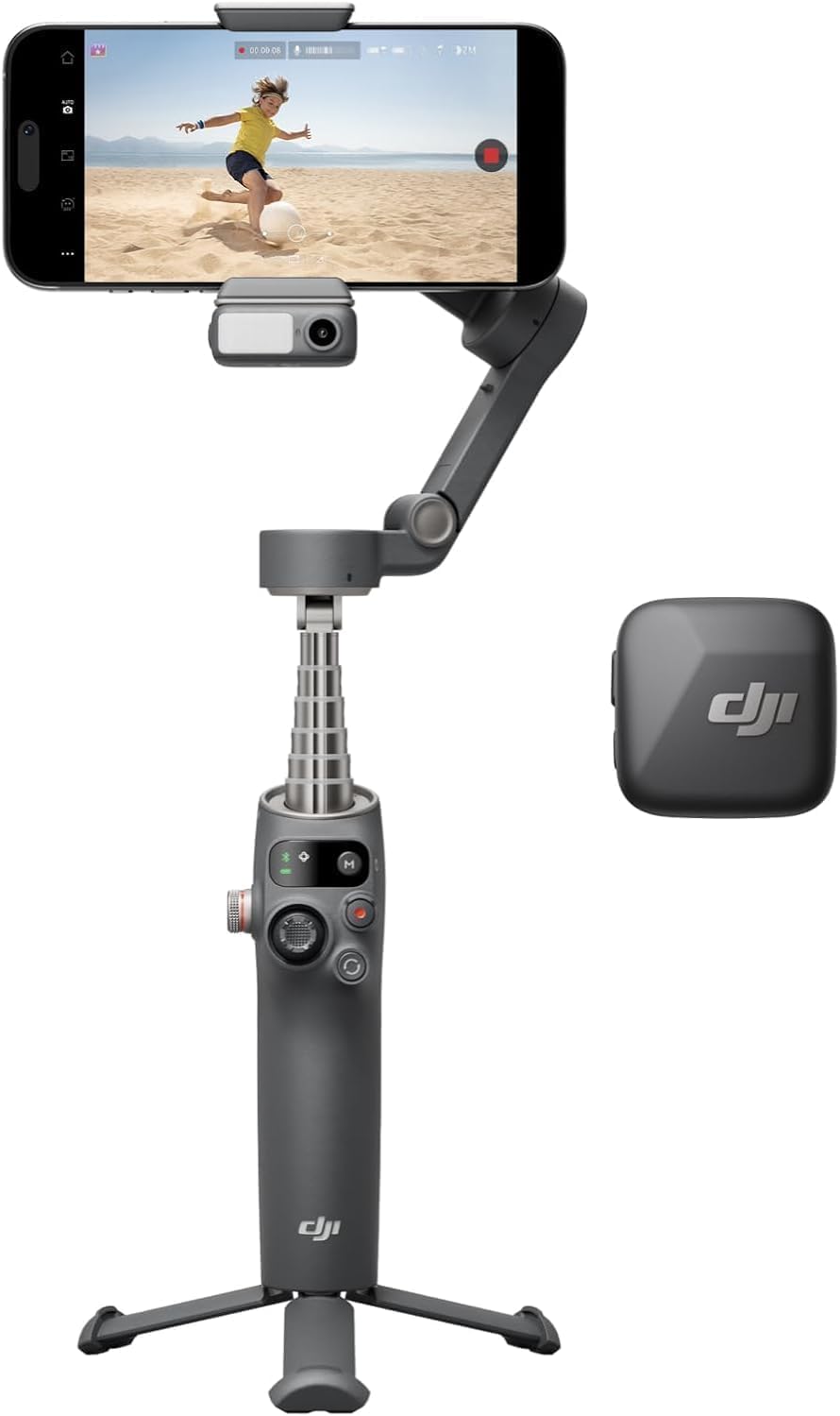 DJI Osmo Mobile 7P  Mic Mini TX Infinity Black, Gimbal Stabilizer for iPhone, Android, Native Tracking, Audio Reception, Lighting, 3-Axis Phone Gimbal, Built-in Extension Rod & Tripod