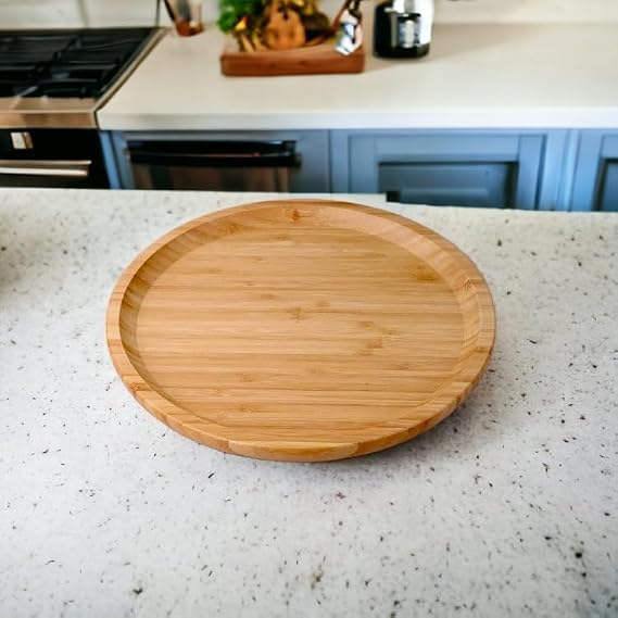 Deconox Bambu Lüx Yuvarlak Servis 25 * 25cm, Bambu Sunumluk & Çerezlik Yuvarlak Sunum Tabağı, Sunum Tabağı