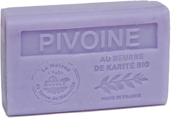 Maison du Savon de Marseille - French Soap made with Organic Shea Butter - Peony Fragrance - 125 Gram Bar