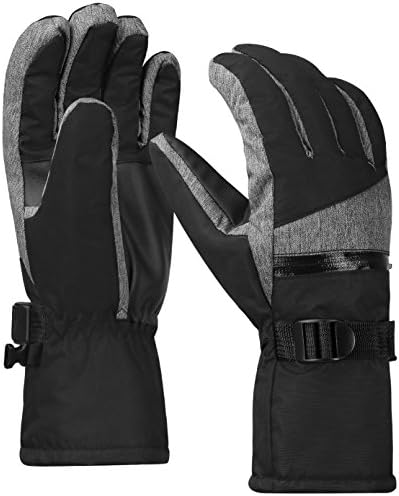 Terra Hiker Mens Waterproof Gloves, Womens Winter Warm Ski Gloves 3M Thinsulate Snowmobile Cold Weather Gloves for Adults Balck, L