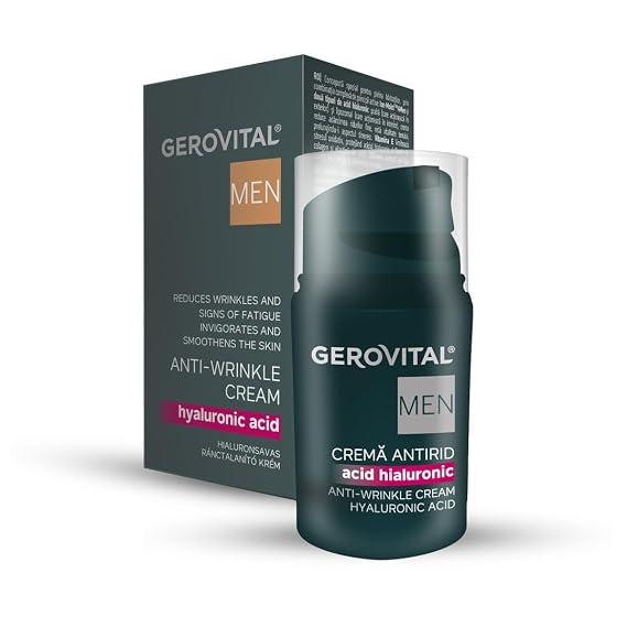 Gerovital MEN Anti Wrinkle Face Cream with Hyaluronic Acid, Vitamin E, Facial Skin Care, Moisturizer Face Cream, Anti Aging, 30 milliliters