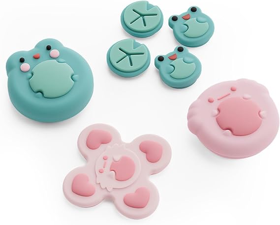 GeekShare Animal Cross D-Pad Button Caps Thumb Grip Caps Set Compatible with Switch 2, ABXY Key Buttons Sticker Cover Caps for Switch 2025, Frog & Axolotl