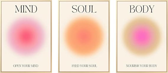 Enthusiasm Pack of 3 Colourful Aura Grain Gradient Canvas Wall Art Numbers Poster Positive Aura Poster for Room Aesthetics (40 x 60 cm)