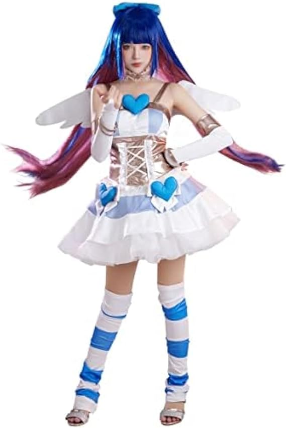 Miccostumes Womens Anime Dress Blue Heart Cosplay Costume with Wings