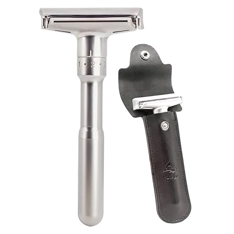 Safety Razor Adjustable Classic Safety Razor Sharp Wet Razor with 2-Sided Blade Head for Men Safety Razor (Silver)