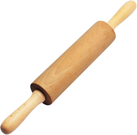 Classic Wood Rolling Pin - 18 Inch Wood Rolling Pin With Handles Solid Wooden Roller Pin Baking Professional Dough Roller for Home Bakery Pizza Pastry Roti Pasta Bread Cookie Cook