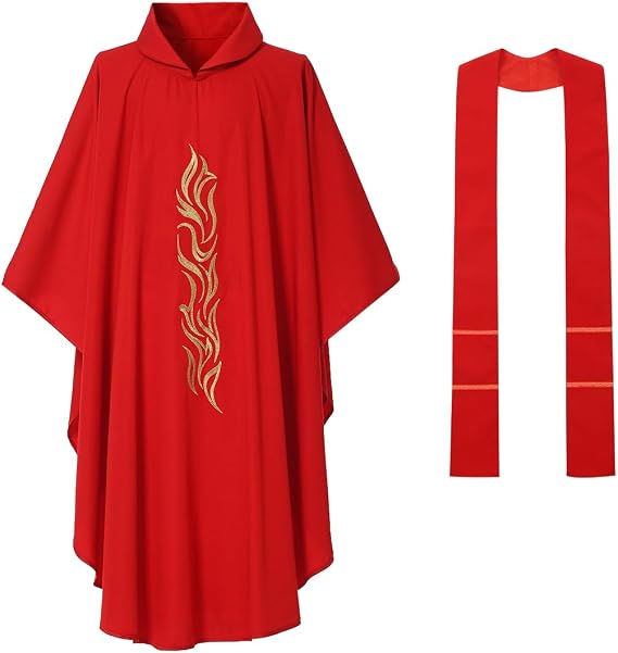 BLESSUME Church Priest Red Chasuble Vestments