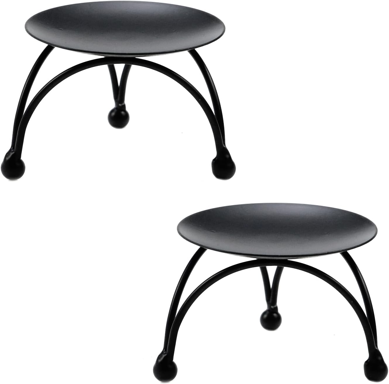Geesatis 2 Pcs Candlesticks for Pillar Candles Metal Modern Style Pillar Candle Holder Stand Plate Candle Tray for Party, Black