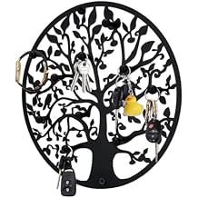 Round Decorative Home Key Holder Wall Mount, Metal Tree Car Key Rack for Wall Organizer for Keys, Wallets, Hats, Used for Decor for House Entryway, Kitchen, Garage, Office (12" Black)