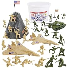 TimMee Bucket of Army Men - OD Green vs. Tan 54pc Soldier Playset - Made in USA
