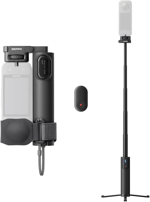 Insta360 Foldable 2-in-1 Selfie Stick Remote Kit with Invisible Stick, Built-in Tripod, Ideal for Vlogging, Hiking, Group Shots, Supports X5, X4 Air, X4, X3 Action Cameras