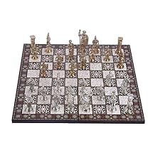 Historical Rome Figures Metal Chess Set for Aduls, Handmade Pieces and Mosaic Design Wooden Chess Board King 4 inc