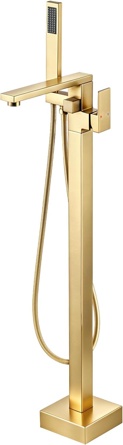 Freestanding Tub Faucets Brushed Gold, Spa Feel Floor Mount Bathtub Faucet