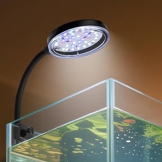 Clip On Aquarium Light 8W LED Fish Tank Light with Full Spectrum & Dimmable Brightness USB Moving Aquarium Lamp for 1-5 Gallon Betta Fish Tanks