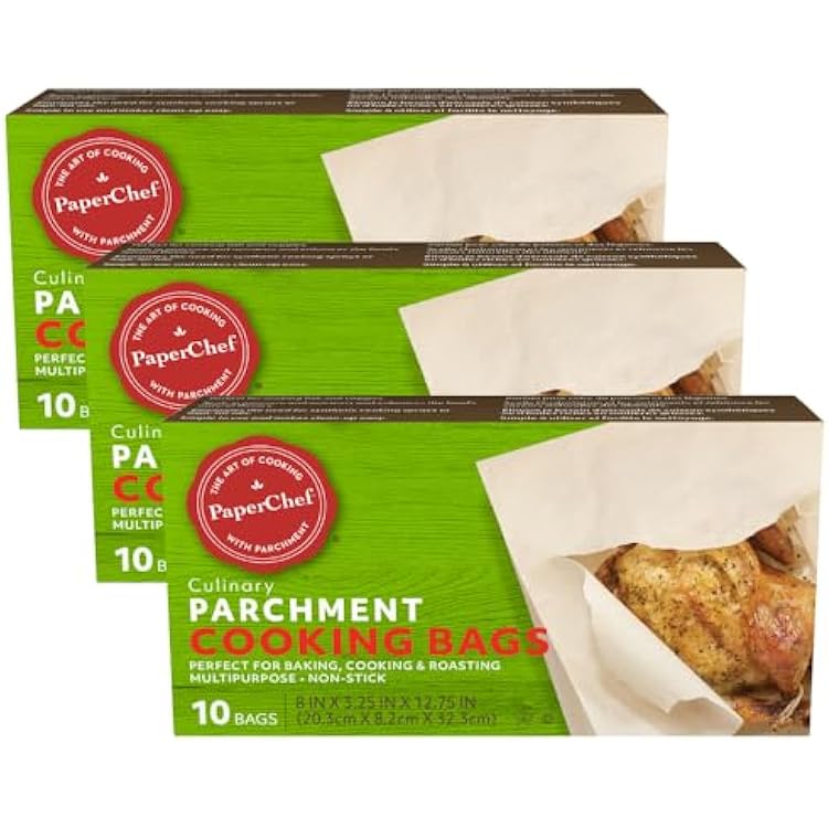 PaperChef Parchment Bags Multipurpose, Non-Stick- Ideal for Roasting, Steaming & More 10 Count - 3 Pack