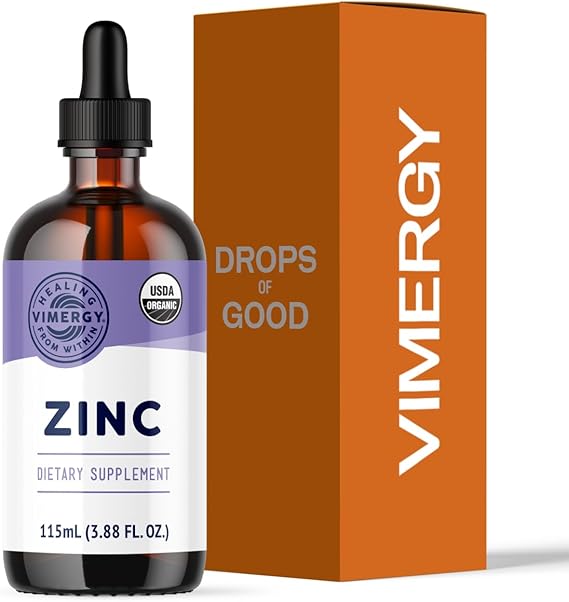 VIMERGY USDA Organic Zinc Supplements for Women & Men 7.5mg Liquid Zinc Per Serving Fast-Absorbing Immune Support, Promotes Healthy Bones & Skin, Vegan, Up to 57 Servings 115 mL