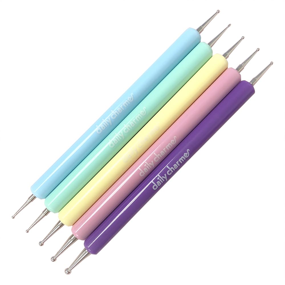 Daily Charme Dotting Pen Tools for Nail Art, 5 pc, 2 Way Nail Art Tip, Dot Paint Manicure kit, Home DIYSalon Manicure
