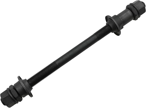 1PCS Bike Axle 180mm/7.1in Bicycle Multiple Speed Rear Hub Axle 3/8 Inch Black Bike Axle Replacement 26 TPI Hub Shaft Conical Lock Nut Washer Kit Bicycle Parts Accessories