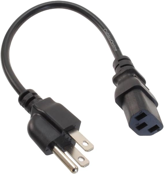 CablesOnline 1ft. Short 3-Conductor PC Power Cord, 18AWG NEMA 5-15P to IEC-60320-C13 Cable, PC-111
