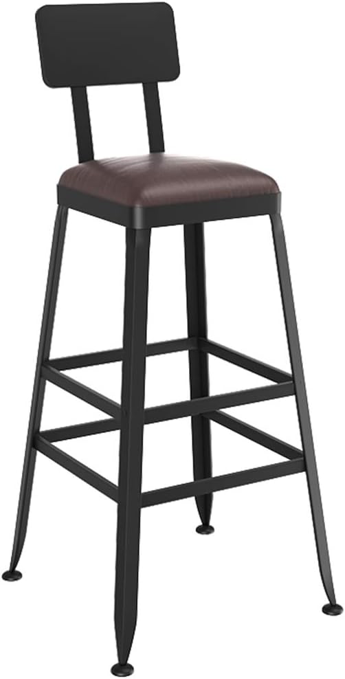 Retro Brown Faux Leather Upholstered Chair 30 Inch Square Bar Stool with Metal Back and Footstools for Bar Kitchen Counter-160kg