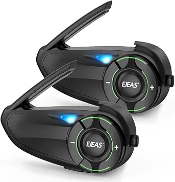 EJEAS Q8 Mesh Bluetooth Communication System Headset with 6 Riders 1000m Group, Music Sharing/CVC Noise Reduction/IP67 Waterproof for Riding/Skiing/Sport/Motorcycle Helmet Intercom(2 Pack)