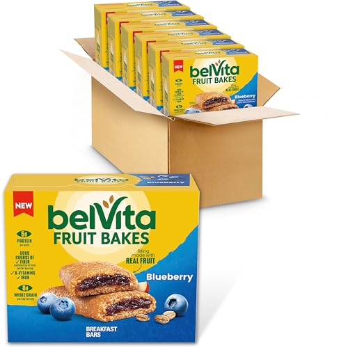 belVita Fruit Bakes, Blueberry, Soft Baked Breakfast Bars, 6 Boxes of 5 Packs 2 Fruit Bars Per Pack