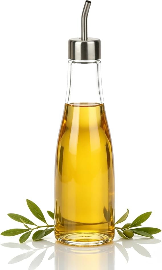 Cyrank 300ml Olive Oil Dispenser Bottle, Oil and Vinegar Cruet Vinegar Dispenser with Stainless Steel Spout 2.4 X 9.8 in for Kitchen