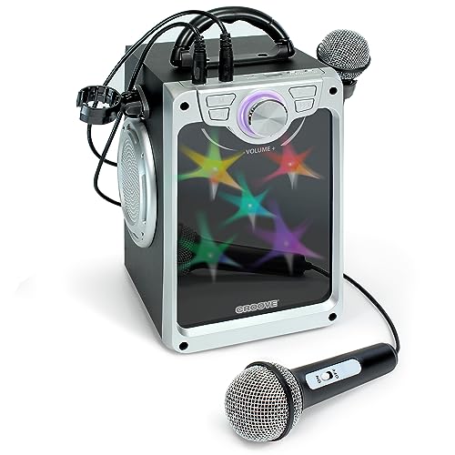 Croove Rechargeable Karaoke Machine For Kids - Incl. 2 Microphones with Flashing Disco Lights, Bluetooth, AUX & USB Ports Singing Machine for Children, Best Birthday Gifts for Boys & Girls Of All Ages