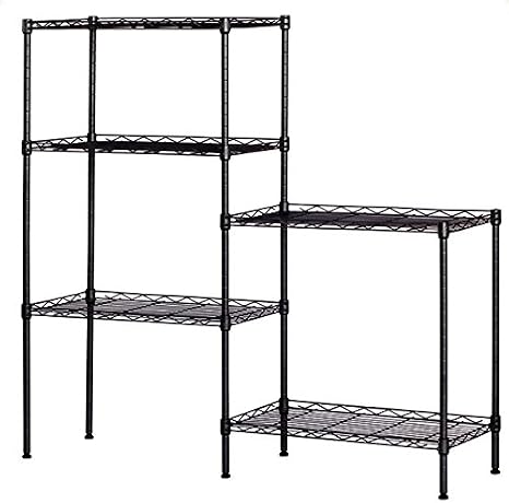 5 Tier Adjustable Wire Shelving Metal Storage Rack for Planter Laundry Bathroom Kitchen 550Lbs Capacity 21.3" D x 11.4" W x 59.1" H (Black)