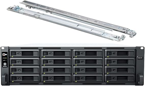 Synology RackStation RS2821RP+ NAS Server with Ryzen 2.2GHz CPU, 32GB Memory, 32TB HDD Storage, 4 x 1GbE LAN Ports, Redundant Power, DSM Operating System Bundle with Rail-kit
