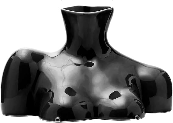 Bright Ceramic Half Body Art Vase, White Porcelain, Decoration, Home Living Room Hydroponic Flower Arrangement Ornament (Black)