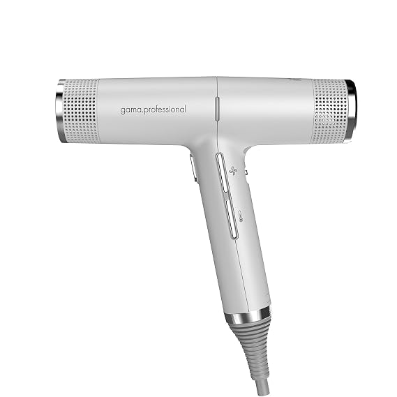 GA.MA iQ Perfetto Hair Dryer with 110,000 RPM Intelligent Brushless Motor, Oxy Active Technology, Diffuser & Nozzles Included, White/SIlver