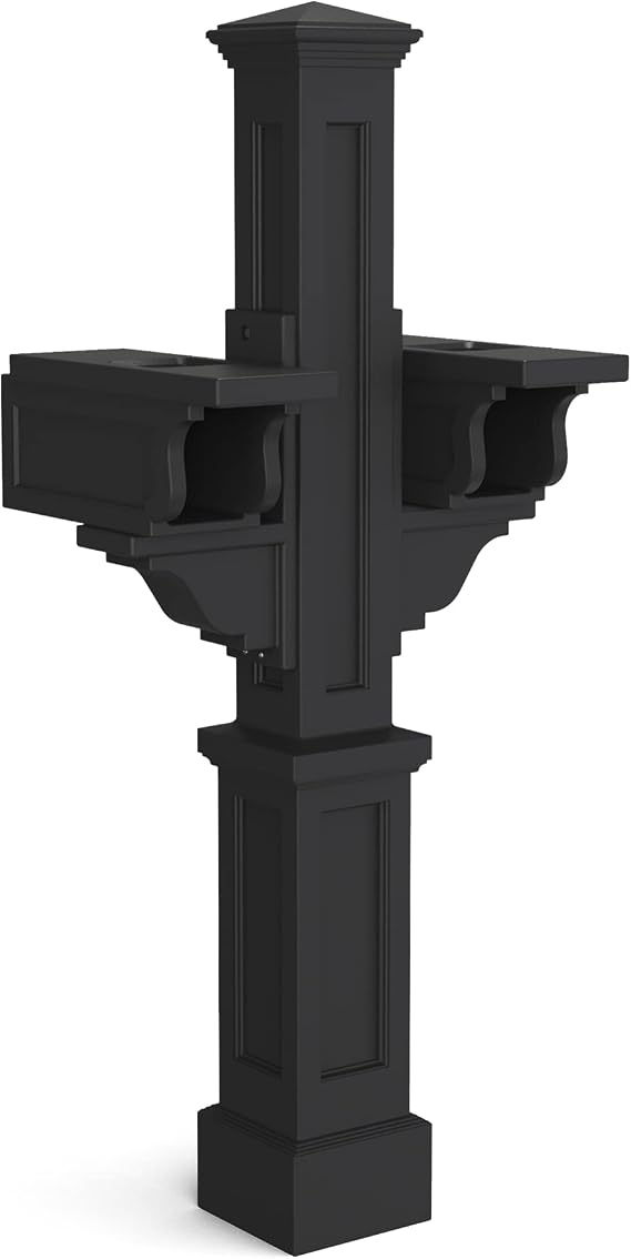 Mayne Rockport Double Arm Mail Post - Black - 18in L x 23in W x 56.5in H - Standard Post, 2x Paper Holder Arms (5811-B) | Holds 2 post-mount mailboxes, Weather & fade resistant, All season,