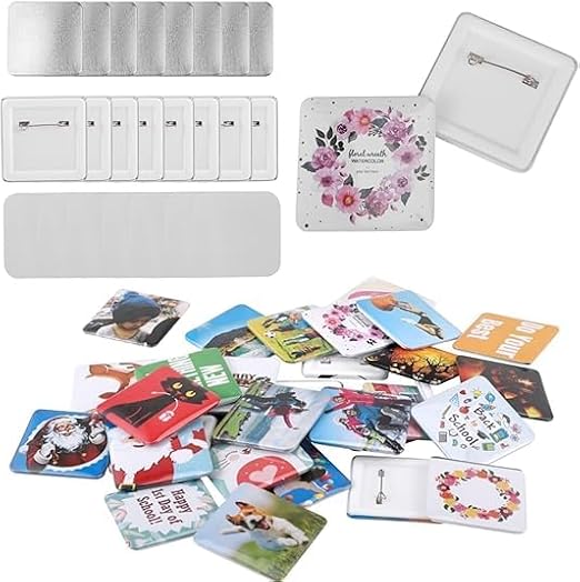 Badge Maker Accessories Square Button Maker Kit 50mm x 50mm with 100 Set Button Making Supplies, Square Photo Picture Badge Button, Gift Button, Team Badge, for Crafts and DIY Projects KEYSAFER