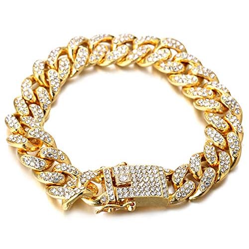 Halukakah Mens Gold Cuban Link Chain, 13MM Iced Out Miami Style, 18K Real Gold PlatedPlatinum White Gold Finish Bracelet Necklace, Full CZ Diamond Cut Prong Set,  with Gift Box